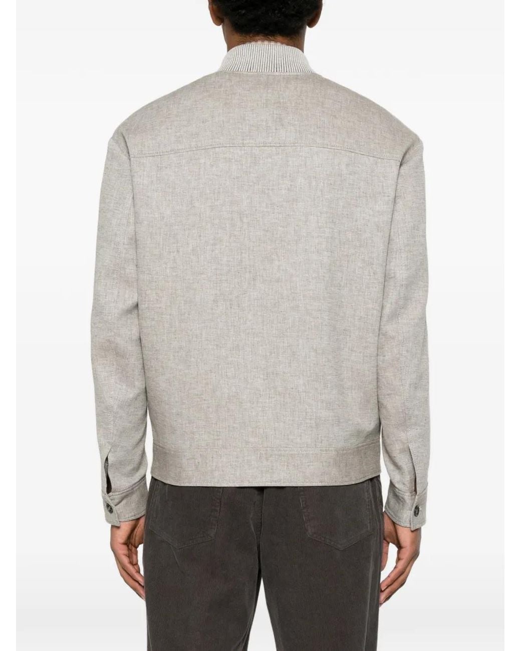 Iceberg Gray Logo-Plaque Side-Stripe Jacket for men