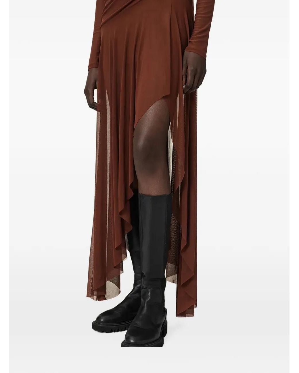 AllSaints Brown Draped Asymmetric Dress