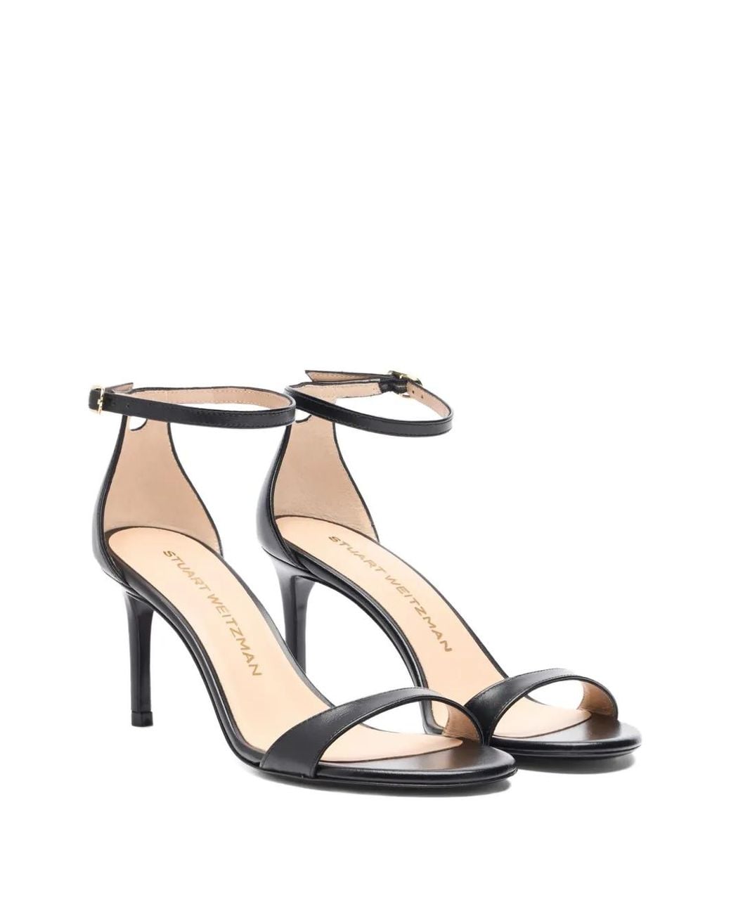 Stuart Weitzman Black Ankle-Strap Leather Sandals