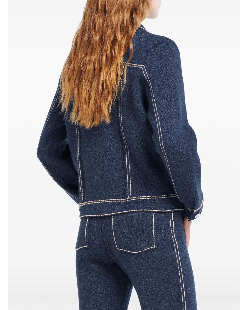 Barrie Blue Contrast-Stitching Denim-Effect Jacket