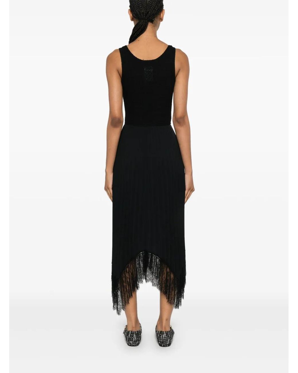 Nissa Black Pleated-Skirt Midi Dress