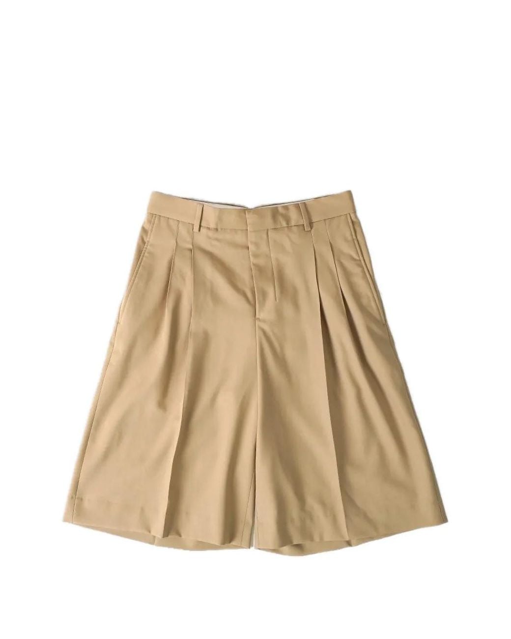 AMI Natural Wide Leg Pleated Shorts