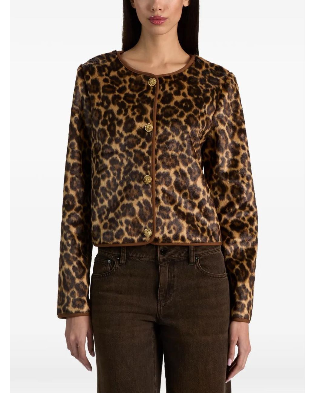 Alice + Olivia Brown Manteau En Fourrure Artificielle À Imprimé Léopard Alma