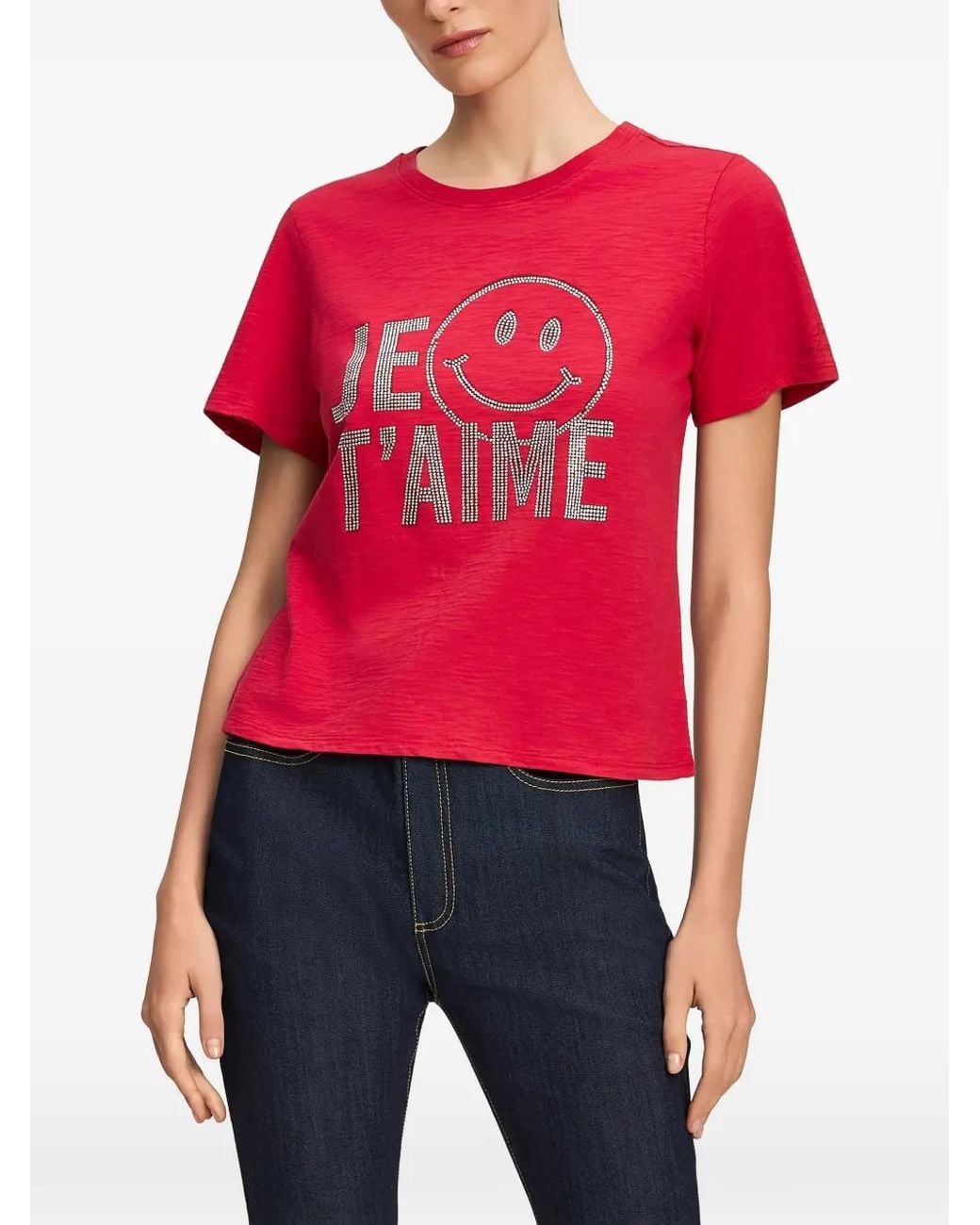 Cinq À Sept Red Crystal-Embellished Smiley T-Shirt