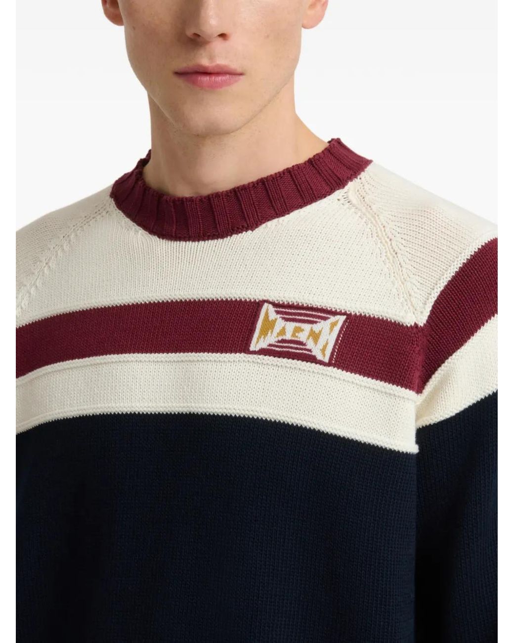 Marni Blue Cotton Jumper With Contrast Stripe for men