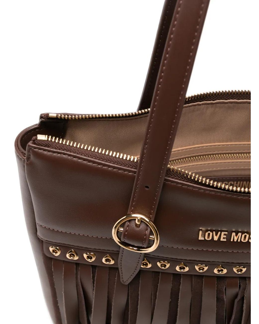 Love Moschino Brown Fringe-Detail Leather Tote Bag