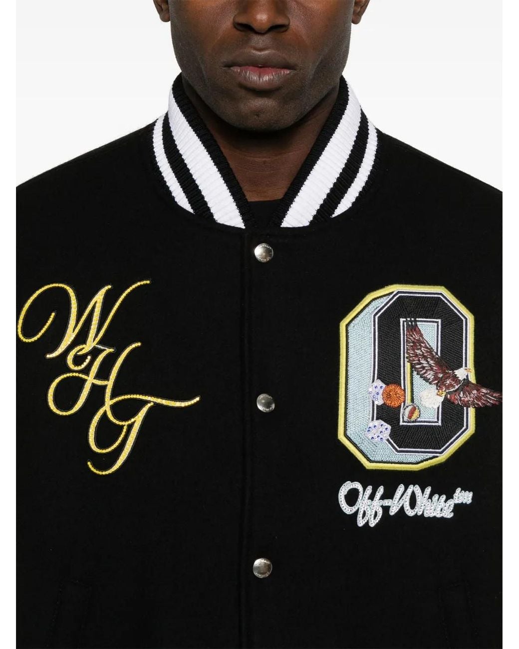 Off-White c/o Virgil Abloh Black Fresco Leather/Wool Varsity Jacket for men