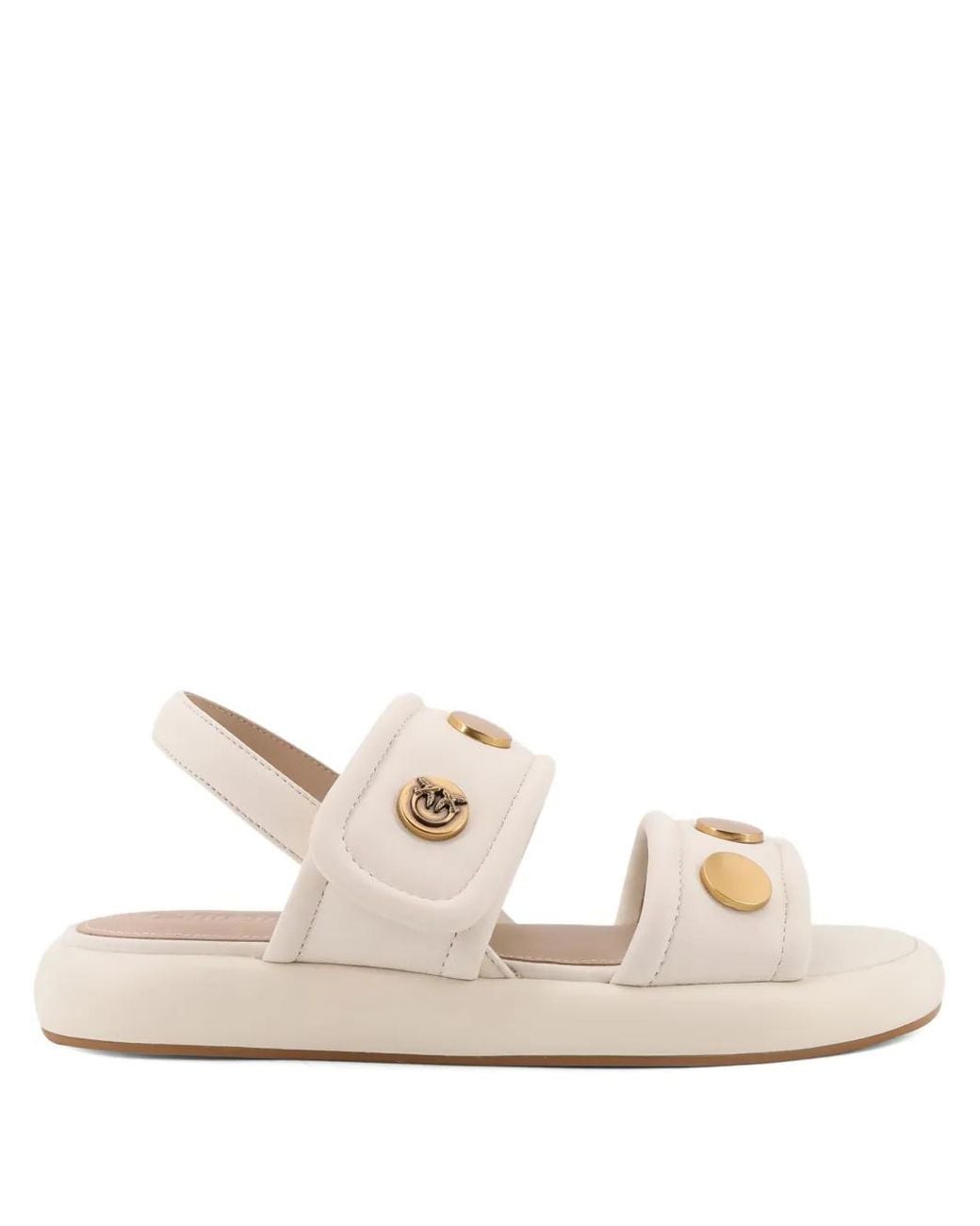 Pinko Natural Padded Nappa Leather Sandals With Metallic Details