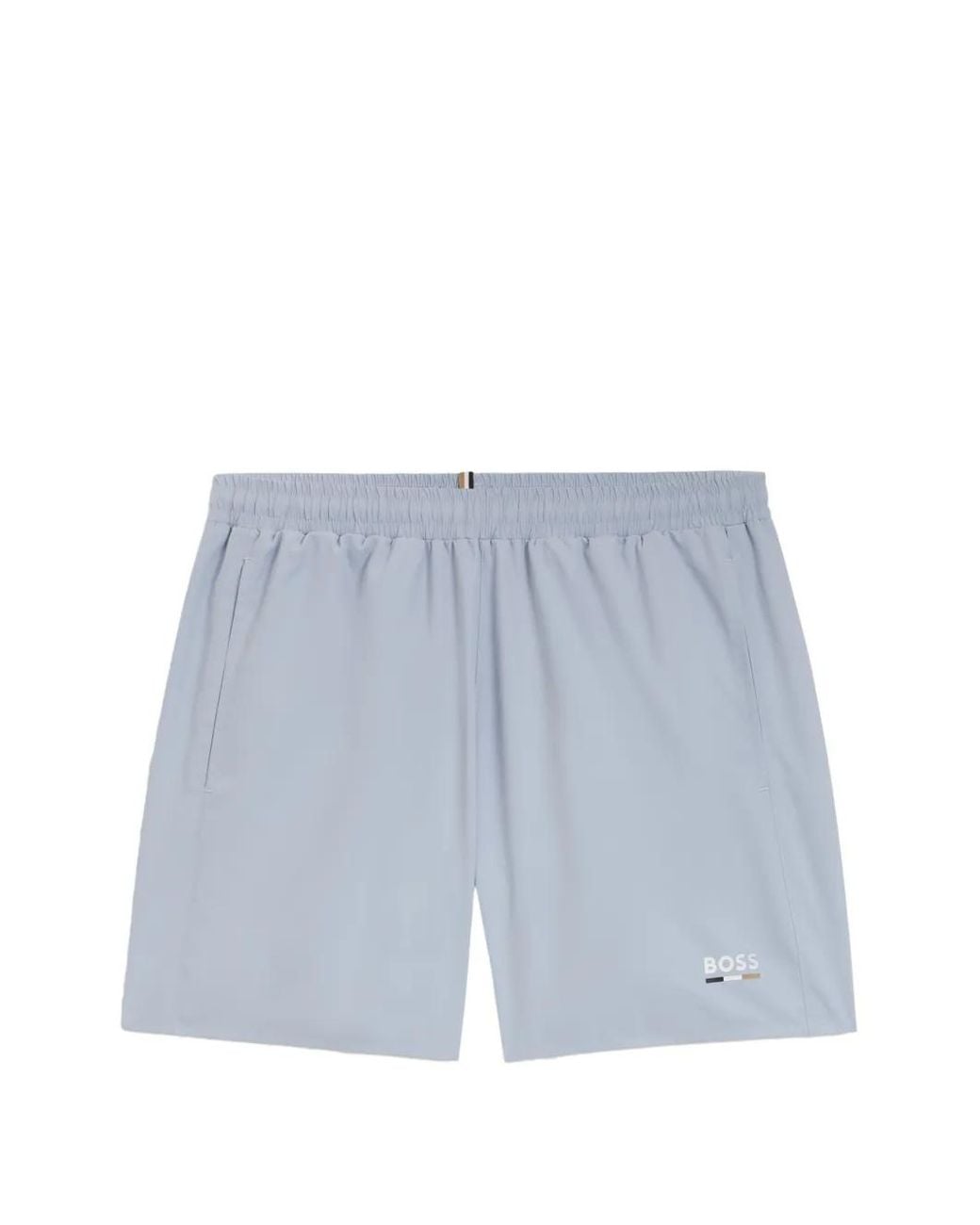 Boss Blue Swim Shorts With Logo Print And Signature-Stripe Details for men