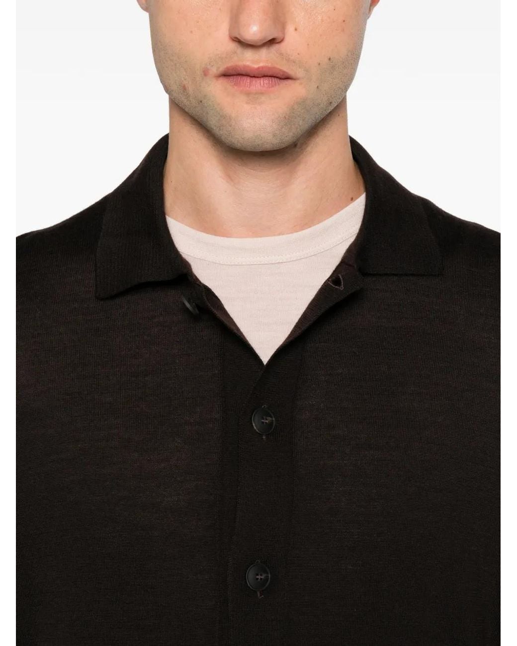Gran Sasso Black Button-Up Collared Cardigan for men
