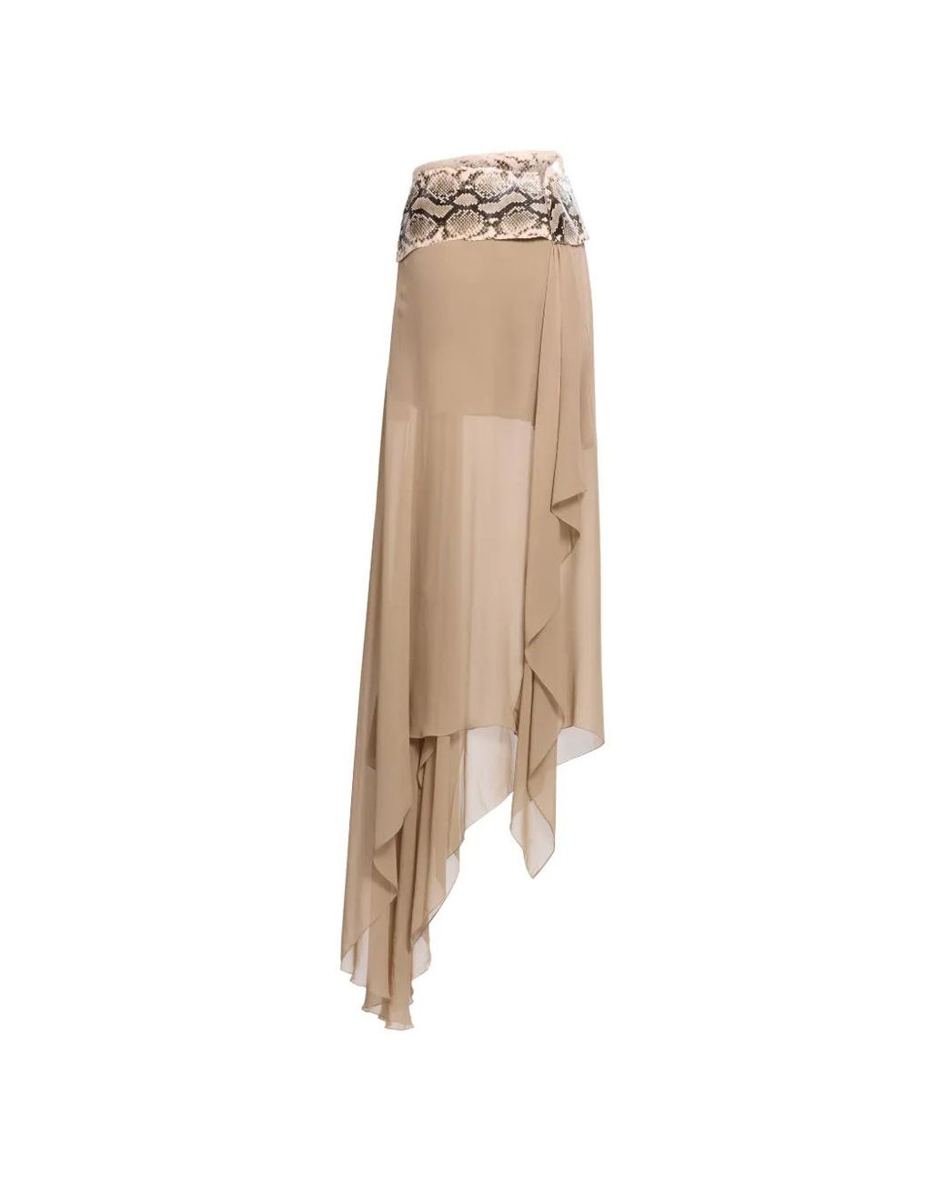 Elie Saab Natural Python-Print Draped Maxi Skirt