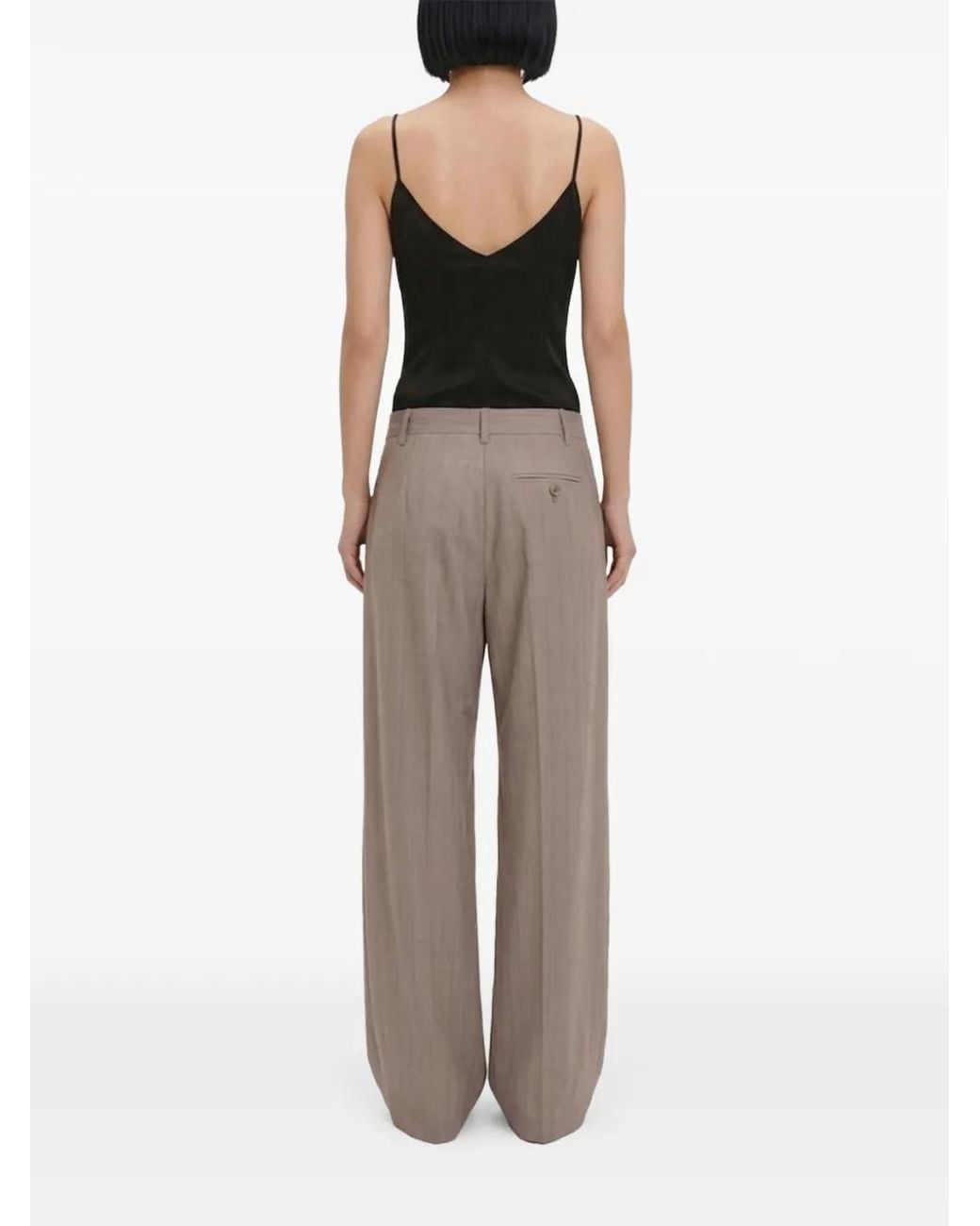 Victoria Beckham Gray Limestone Herringbone Wool Trousers With Pleats Detailing