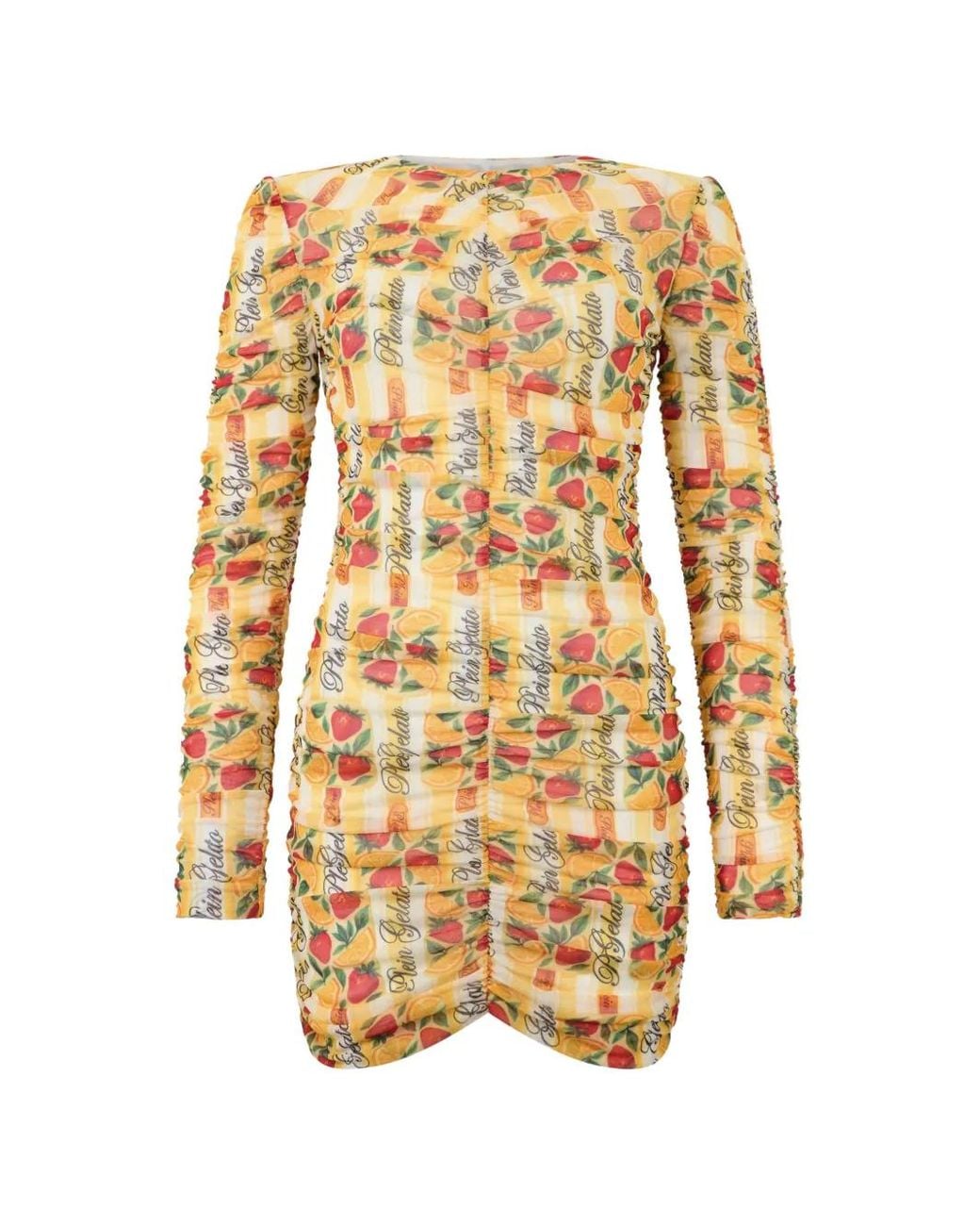 Philipp Plein Yellow Wrinkled Tulle Mini Dress Gelato