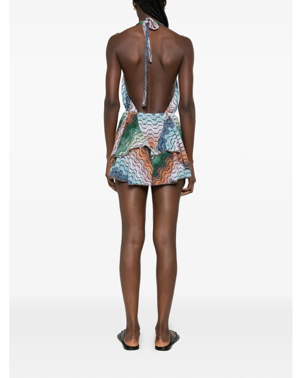 Missoni Blue Short Cover-Up With Greek Motif And Open Back