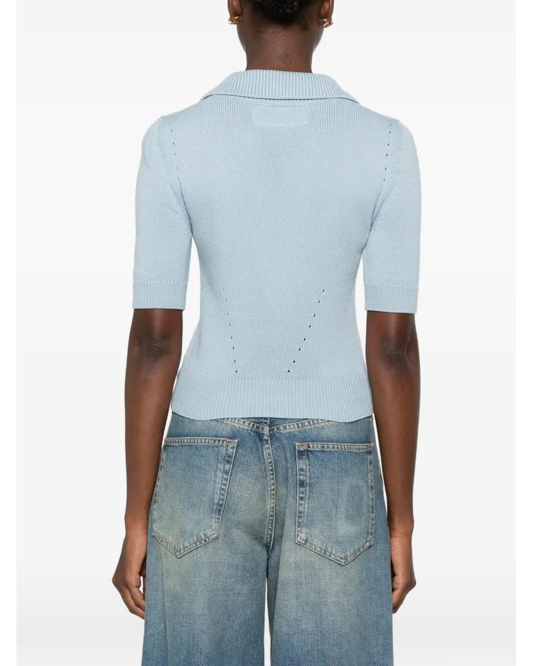 Ermanno Scervino Blue Lace-Up Short-Sleeve T-Shirt
