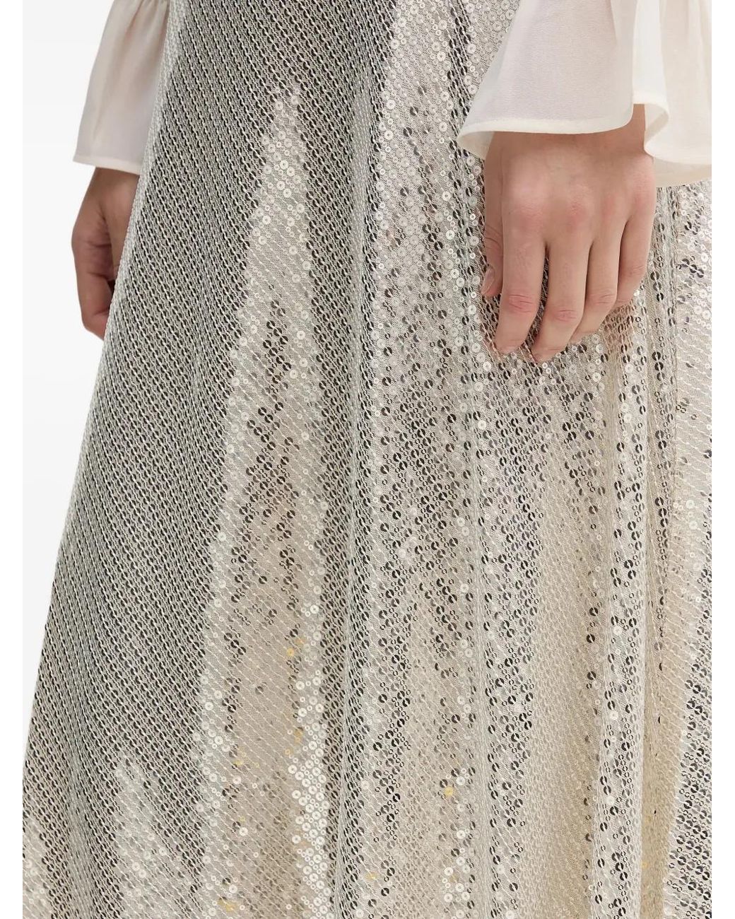 Ouí Natural Sequin-Embellished Midi Skirt