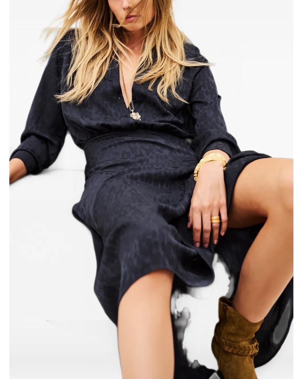 Ba&sh Blue Helia Leopard-Jacquard Dress
