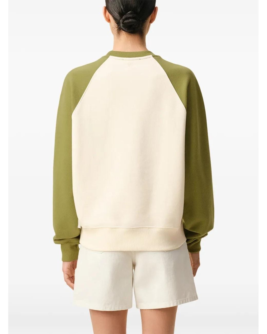 AMI Green Ami De Coeur Two-Tone Crochet Sweater