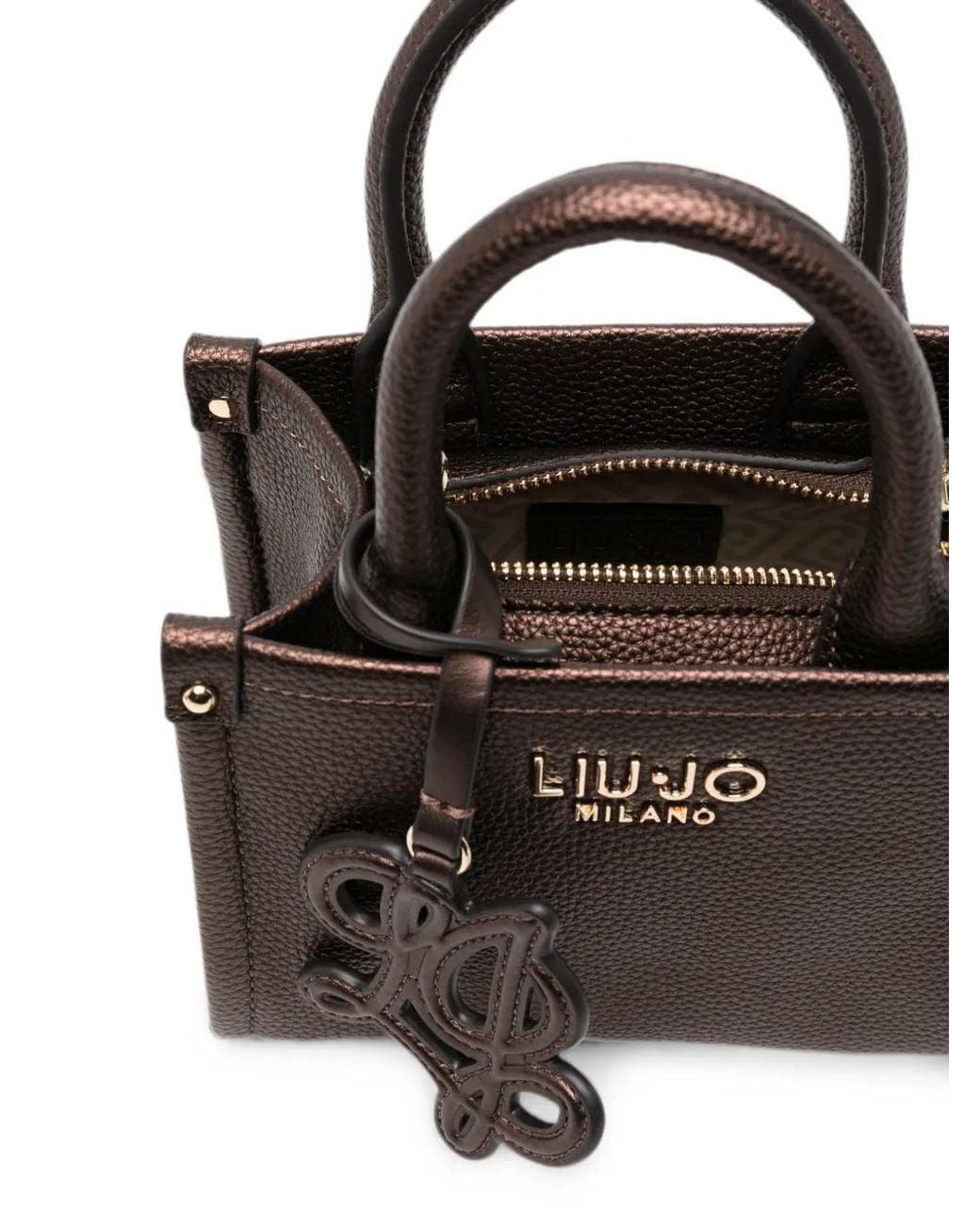 Liu Jo Brown Sac À Main Grainé À Plaque Logo
