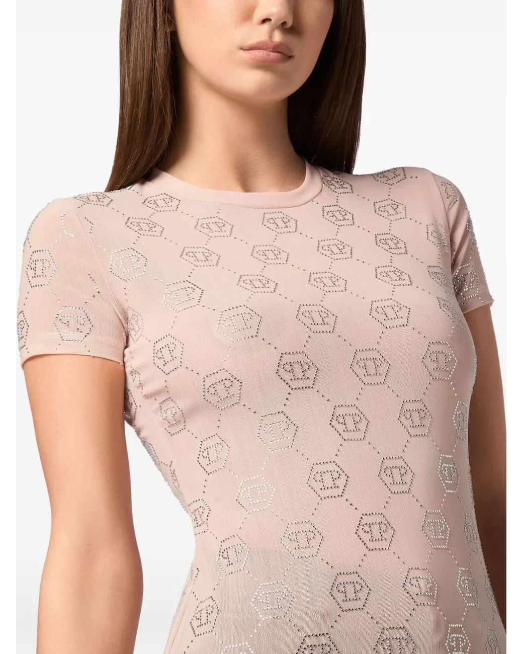 Philipp Plein Pink Pure Monogram Strass T-Shirt