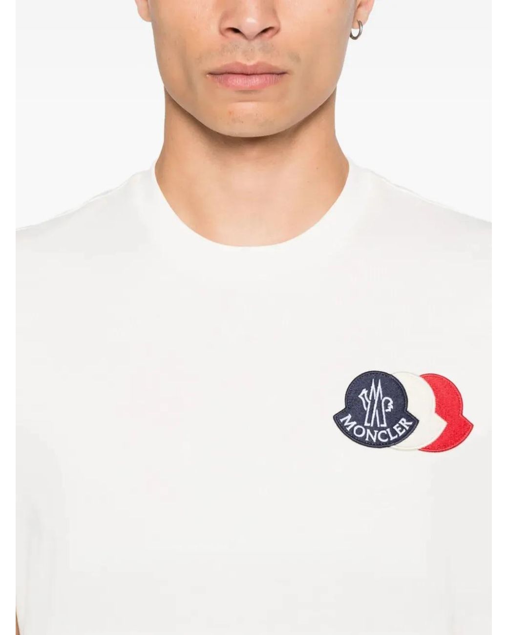 Moncler White Triple Logo Heavy Cotton T-Shirt for men