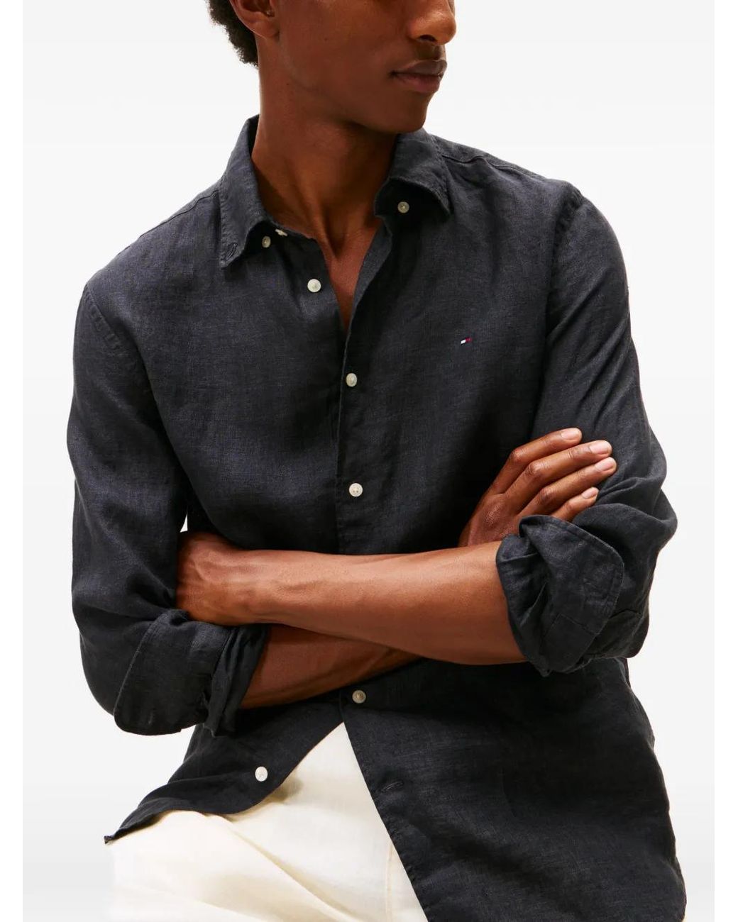 Tommy Hilfiger Black Washed Effect Embroidered-Logo Shirt for men
