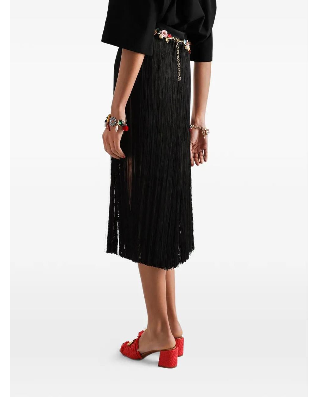 Dolce & Gabbana Black Long Fringed Skirt