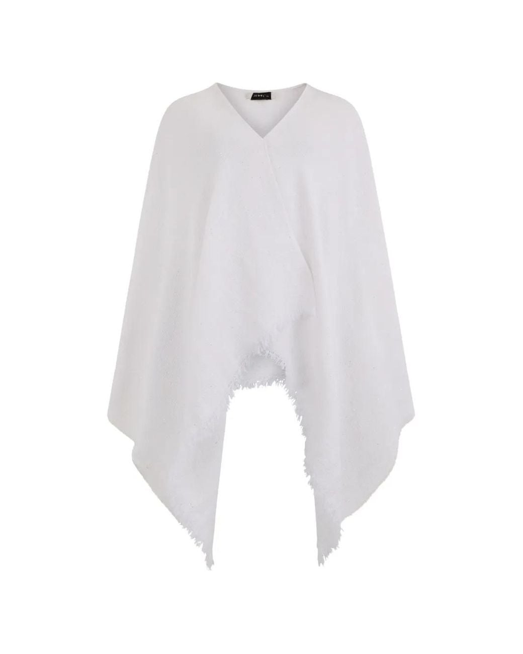 Fabiana Filippi White V-Neck Fringed Poncho