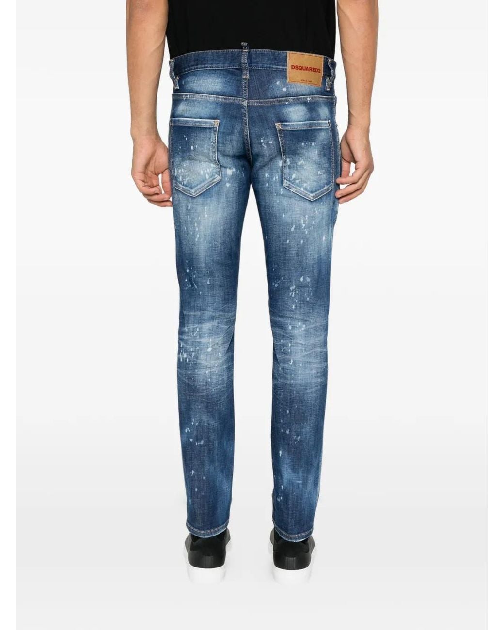 DSquared² Blue Paint-Splatter Whiskered Jeans for men