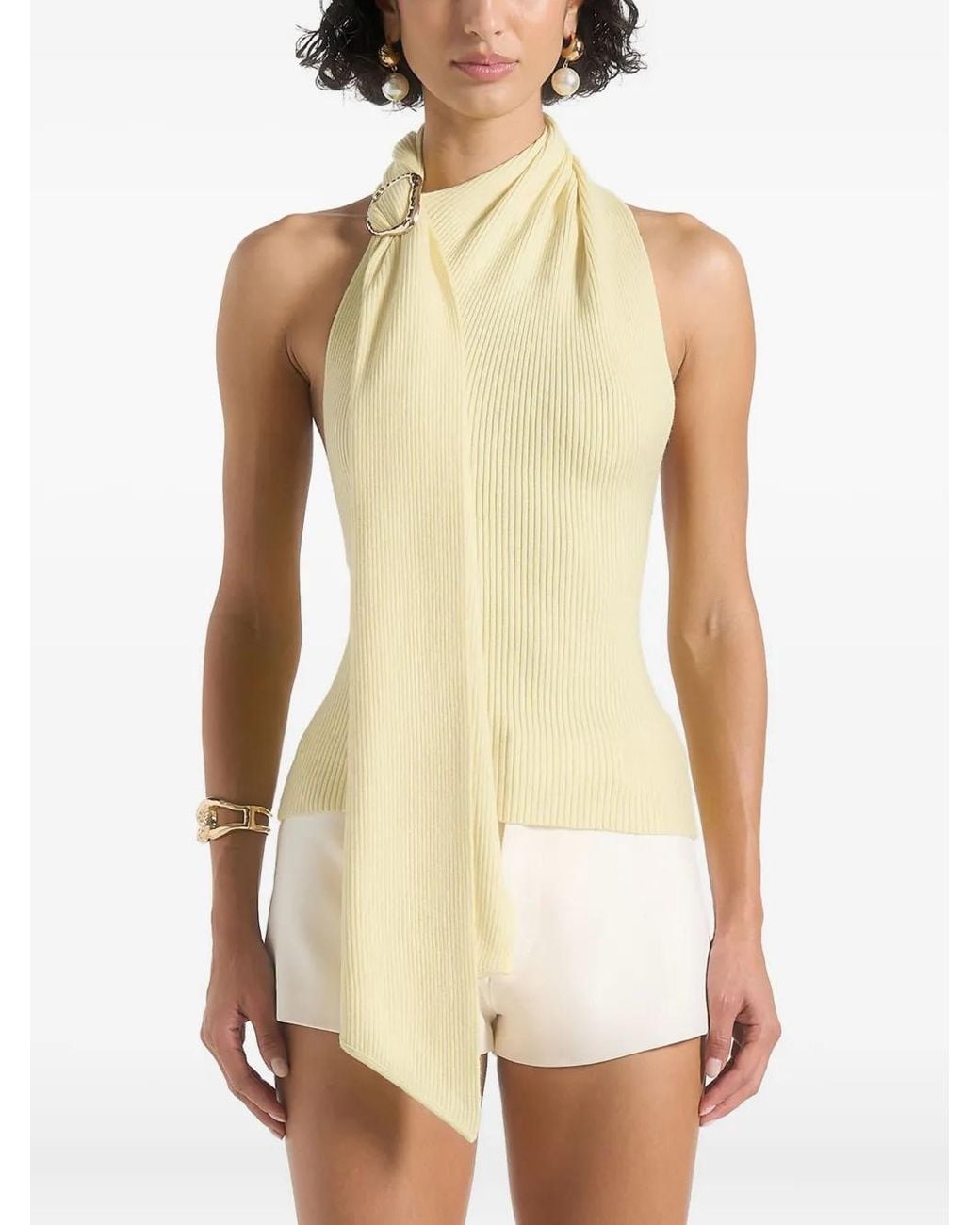 Manière De Voir White Elodie Knitted Draped Halterneck Top