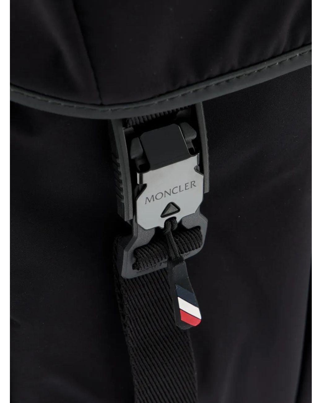 Moncler Black Leather-Trimmed Buckle-Fastening Backpack for men