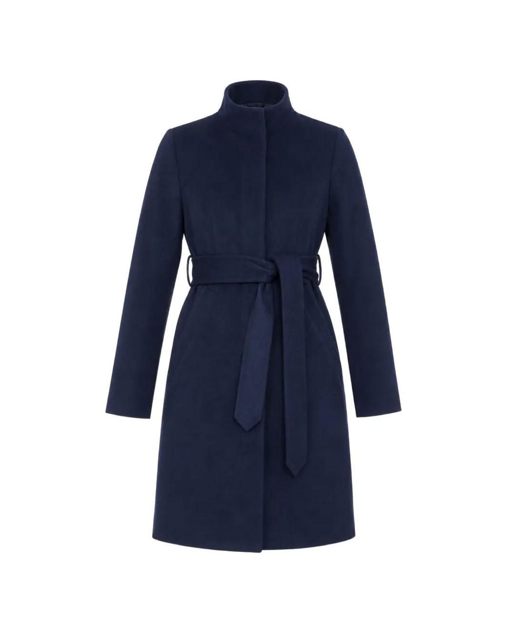Norwegian Wool Blue Belted Stand-Collar Coat