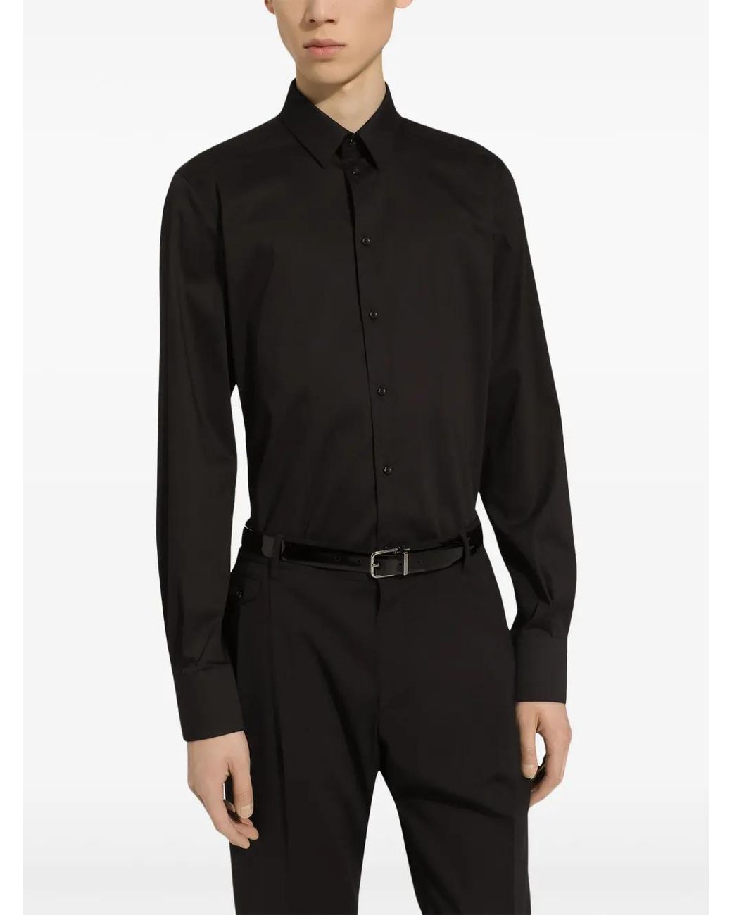 Dolce & Gabbana Black Long-Sleeve Cotton-Blend Shirt for men