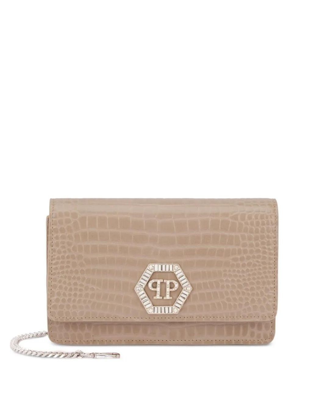 Philipp Plein Natural Hexagon-Logo Clutch Bag