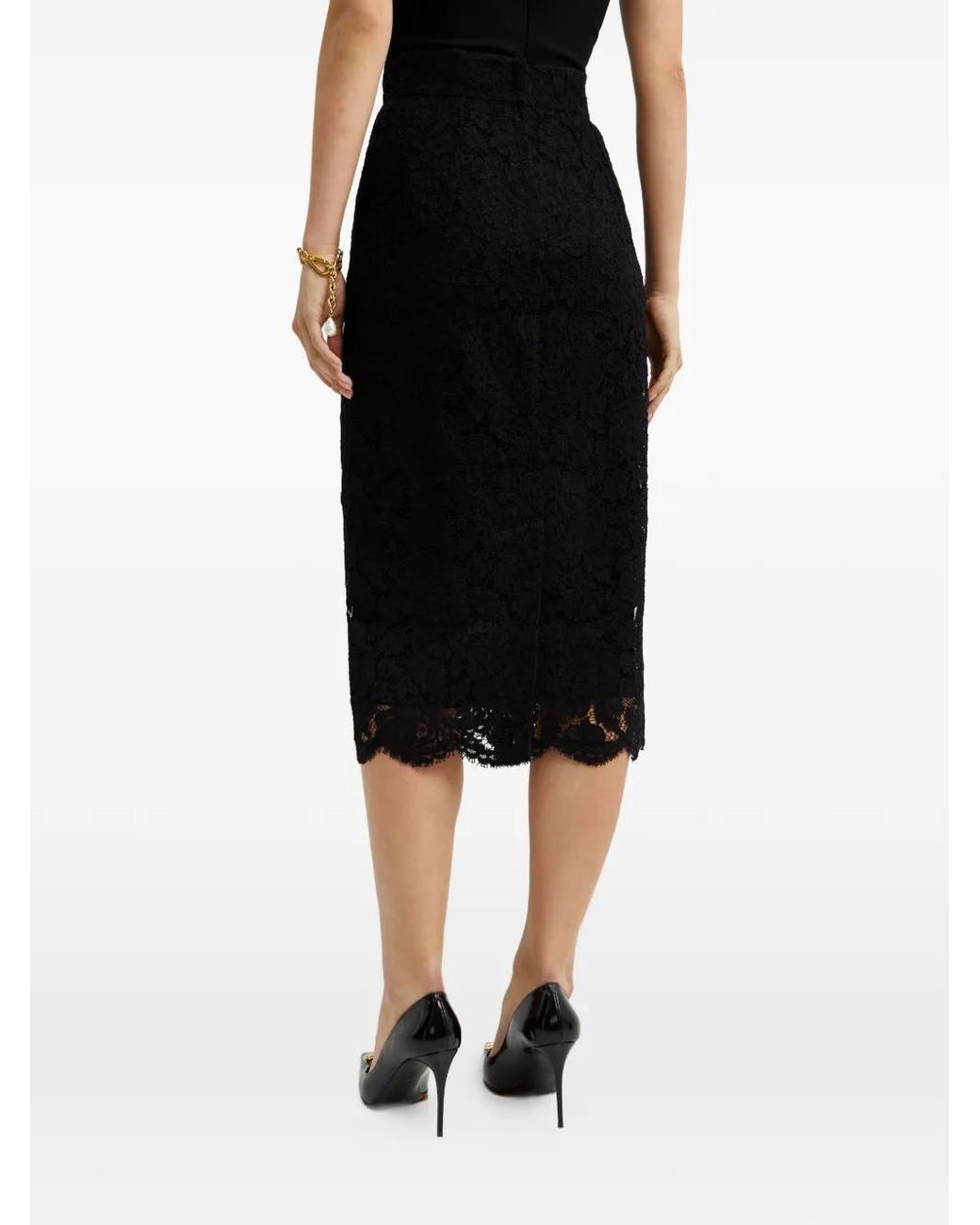 Dolce & Gabbana Black Midi Lace Skirt