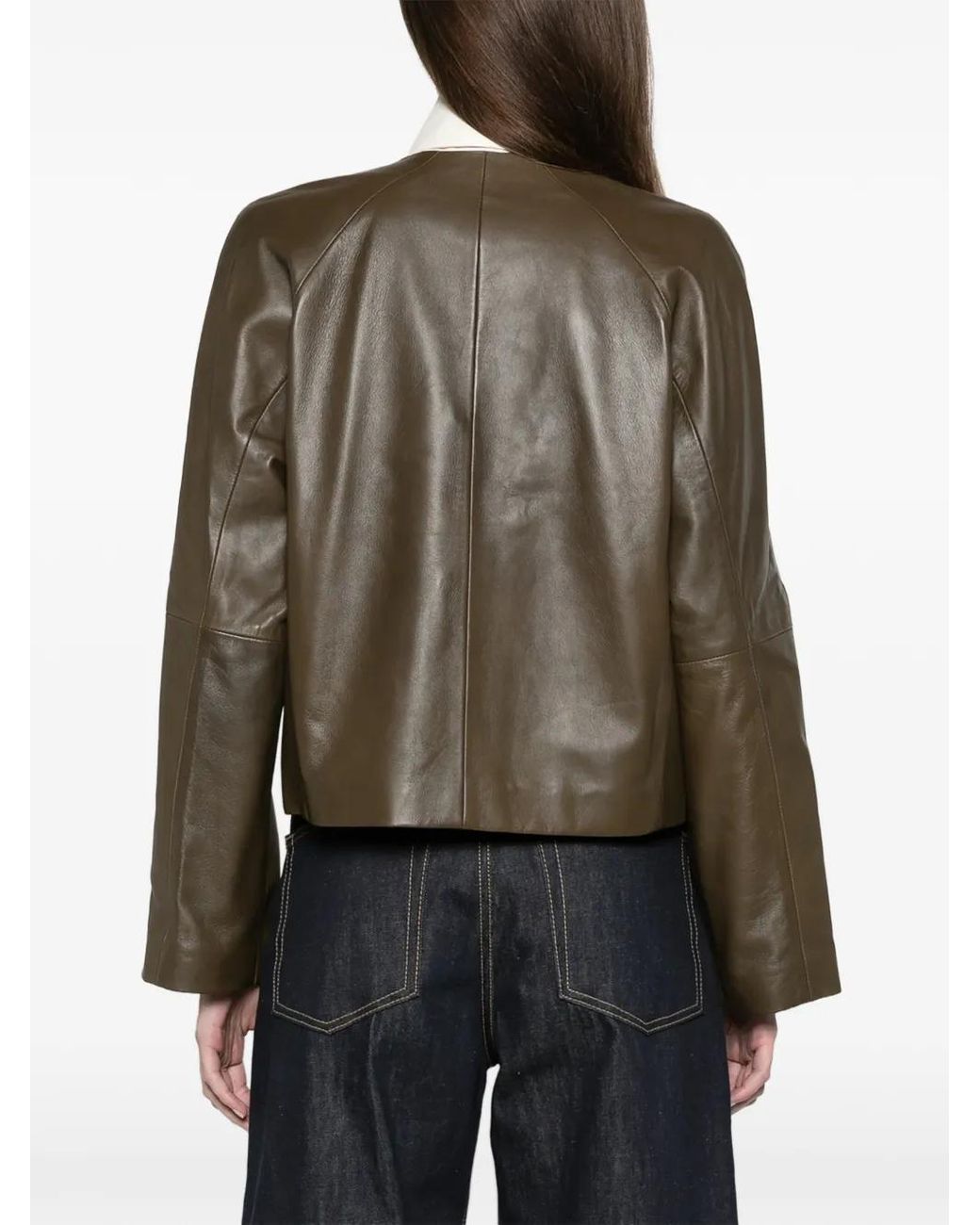 Max Mara Brown Nappa Leather Crew-Neck Jacket