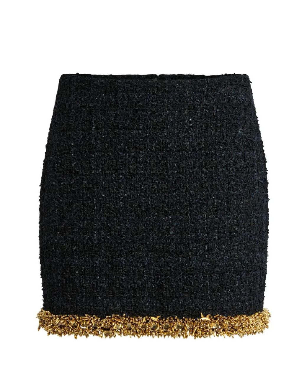 Balmain Black Short Tweed Skirt With Embroidered Trim