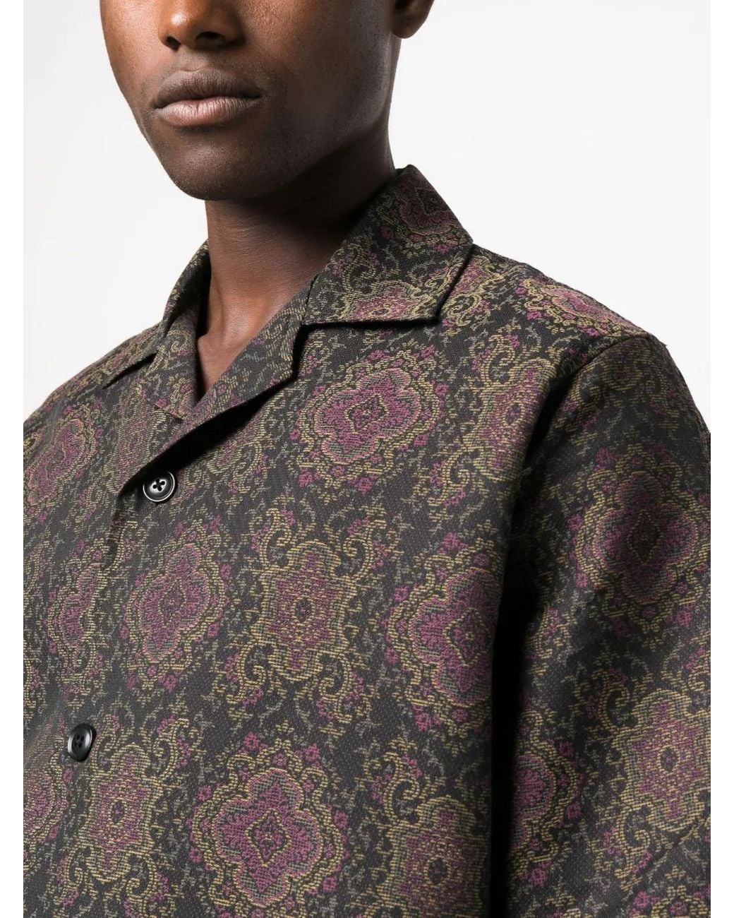 Needles Gray Geometric-Pattern Short-Sleeved Shirt for men