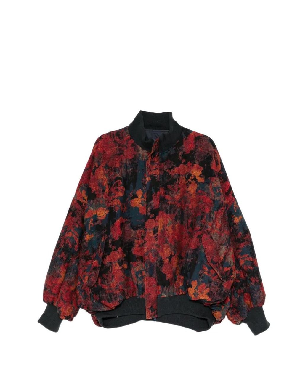 Yohji Yamamoto Red Floral-Print Oversized Jacket