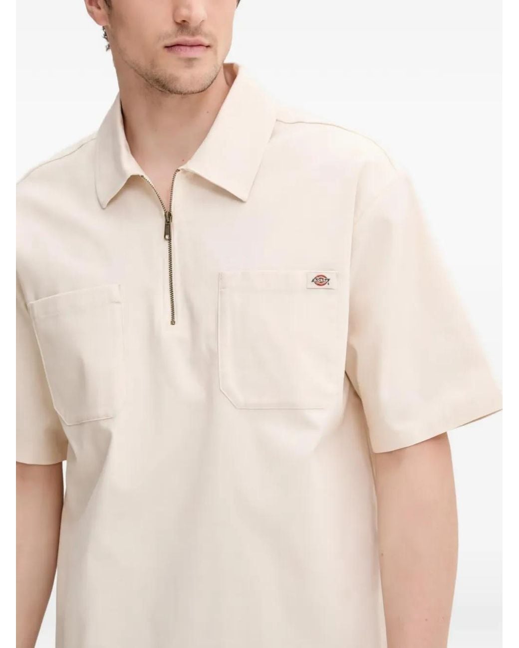 Dickies Natural Half-Zip Logo-Patch Polo Shirt for men