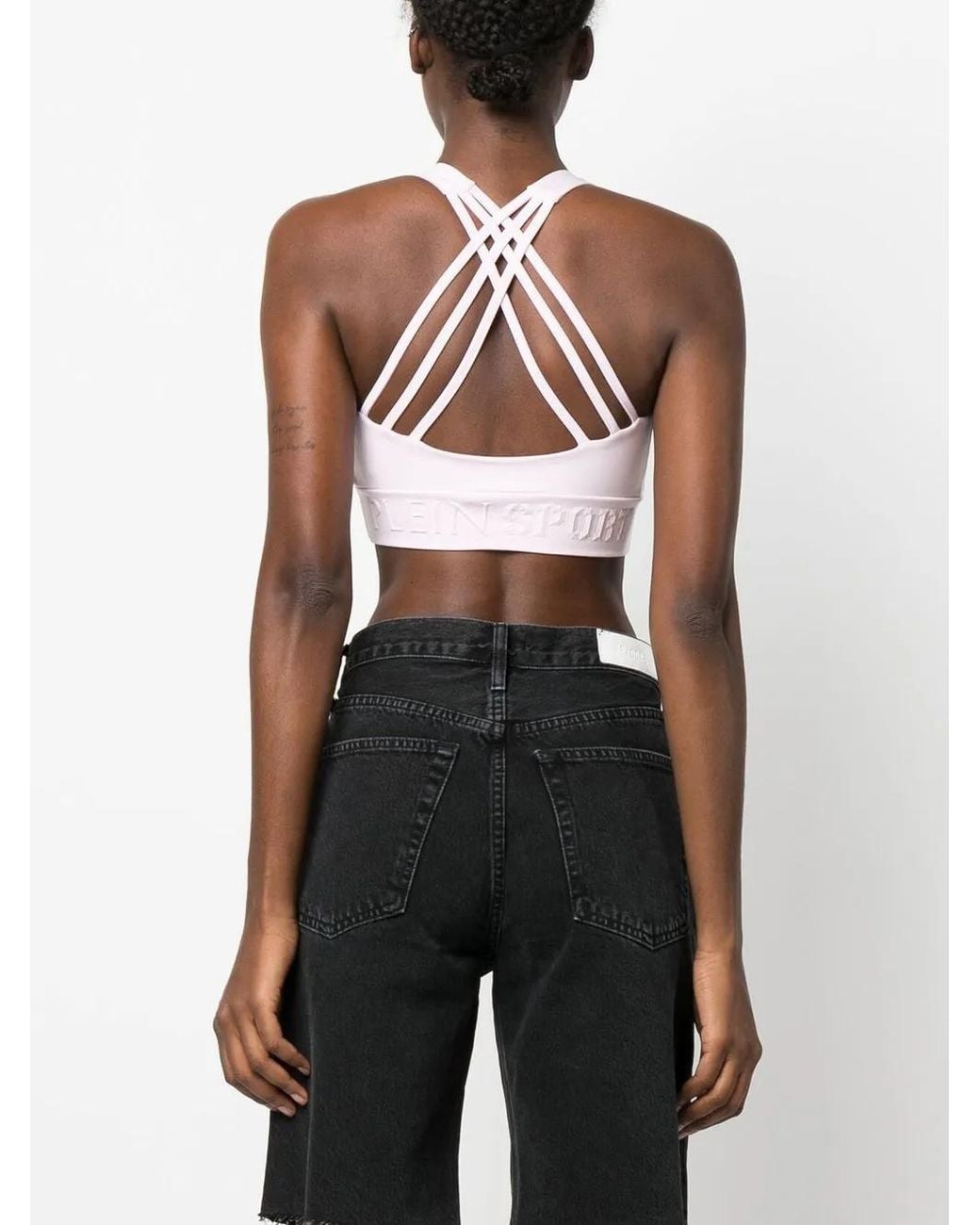 Philipp Plein Pink Crossover-Strap Sports Bra