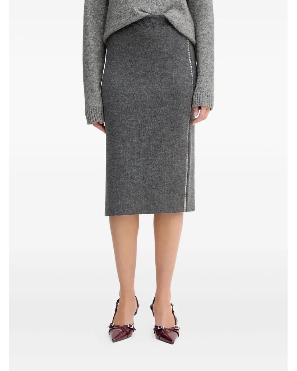 SIMONA CORSELLINI Gray Embellished Midi Skirt