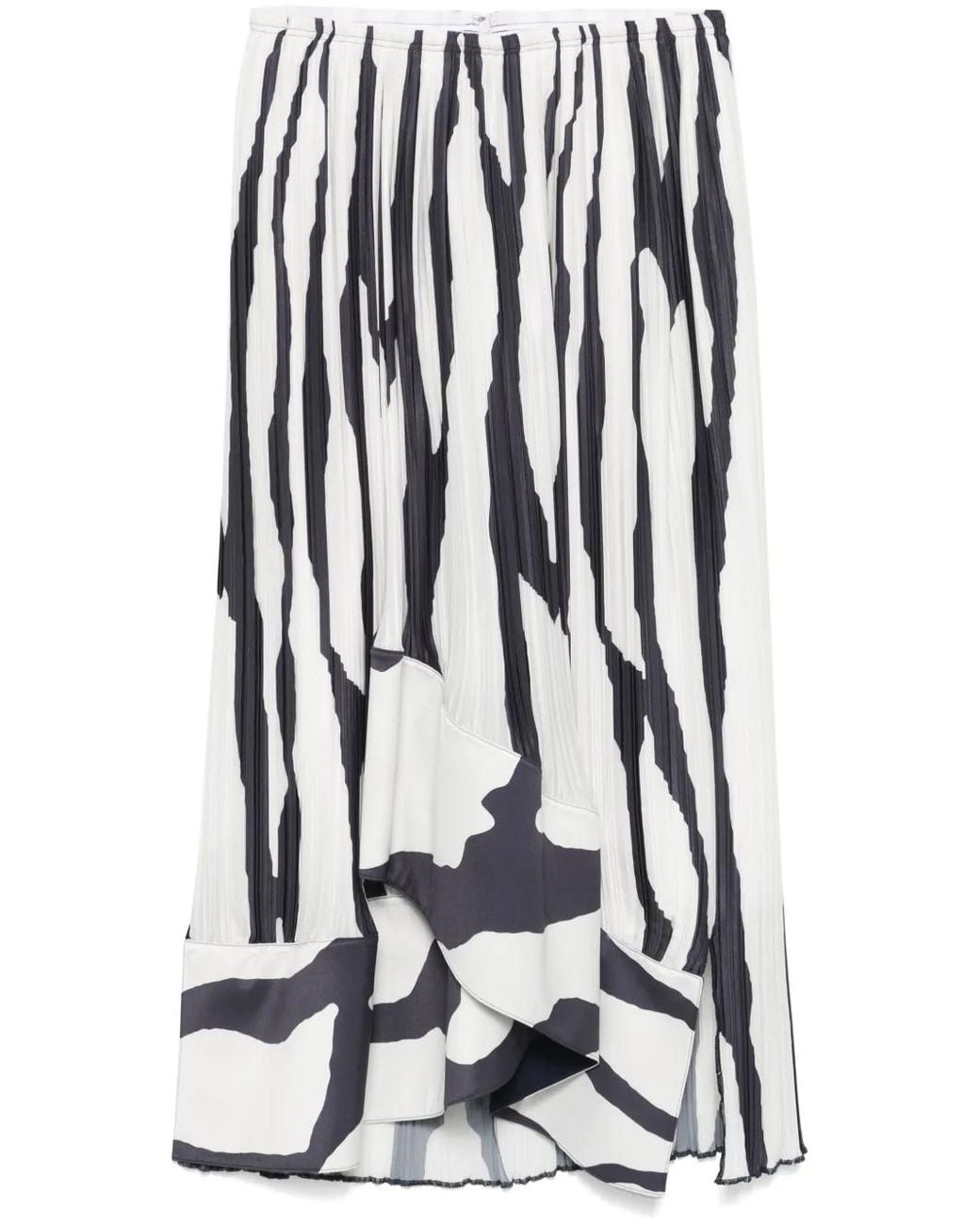 Lanvin White Zebra-Print Pleated Midi Skirt