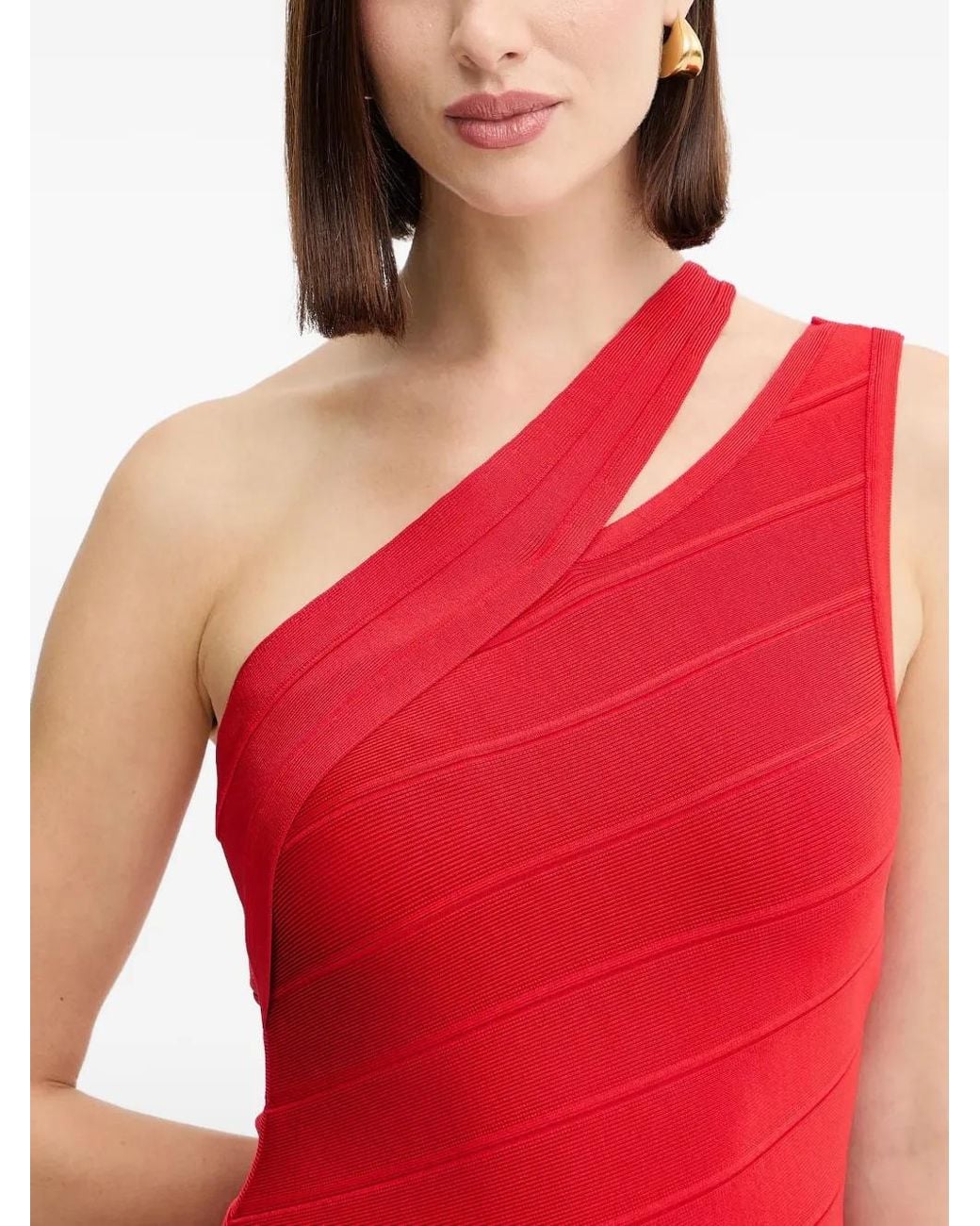 Hervé Léger Red Molly One-Shoulder Mini Dress