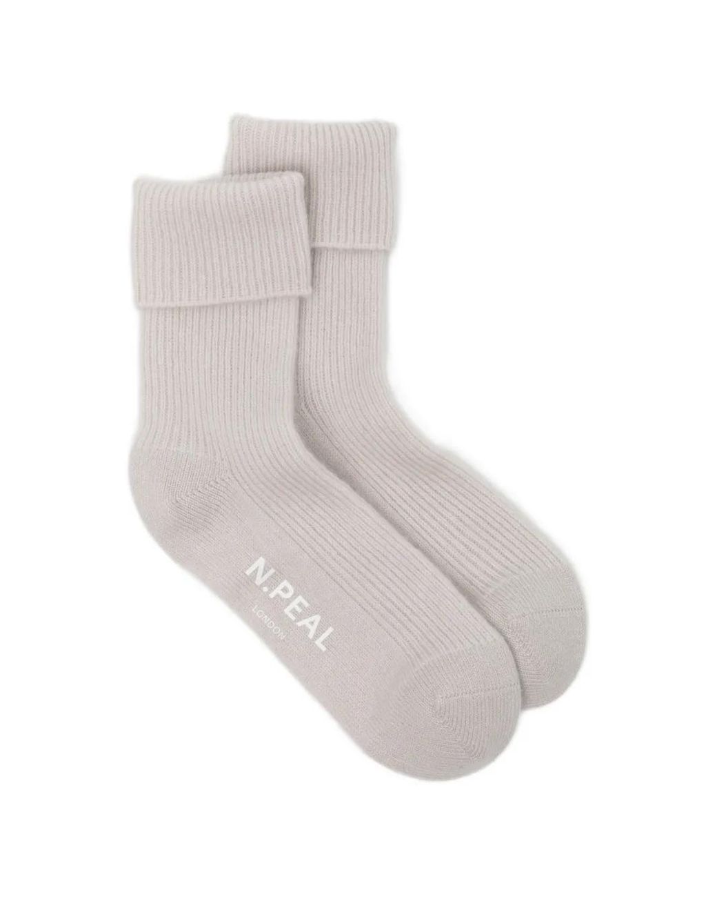 N.Peal Cashmere White Chaussettes En Maille À Design Côtelé