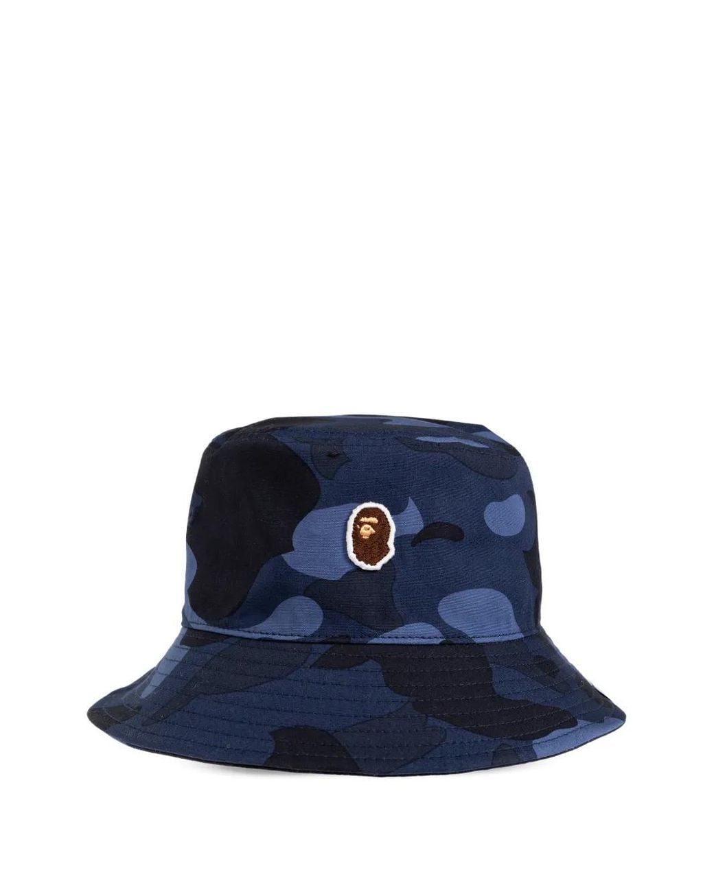 A Bathing Ape Blue Logo-Patch Camouflage-Print Bucket Hat for men