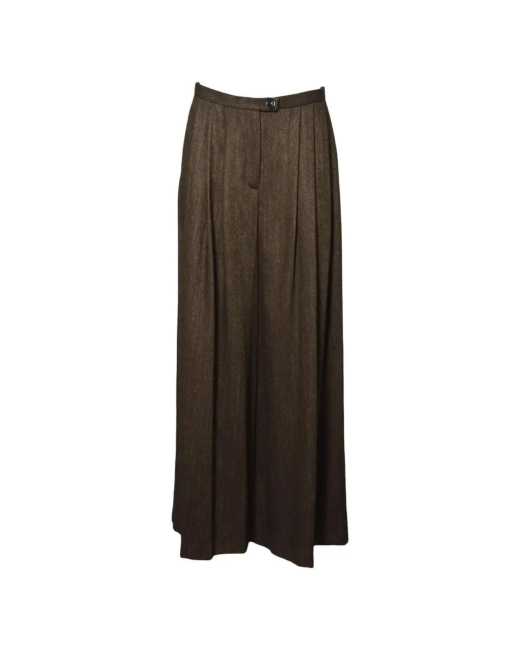 SOLOTRE Brown Pantalon Palazzo Plissé À Motif Chevrons
