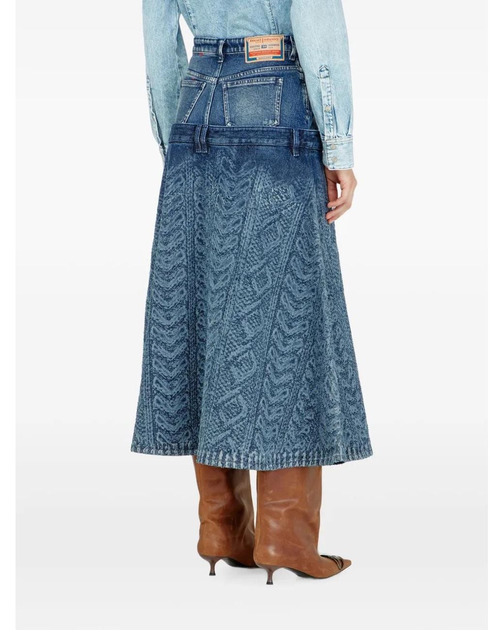 DIESEL Blue Jupe Mi-Longue En Jean Effet Torsadé