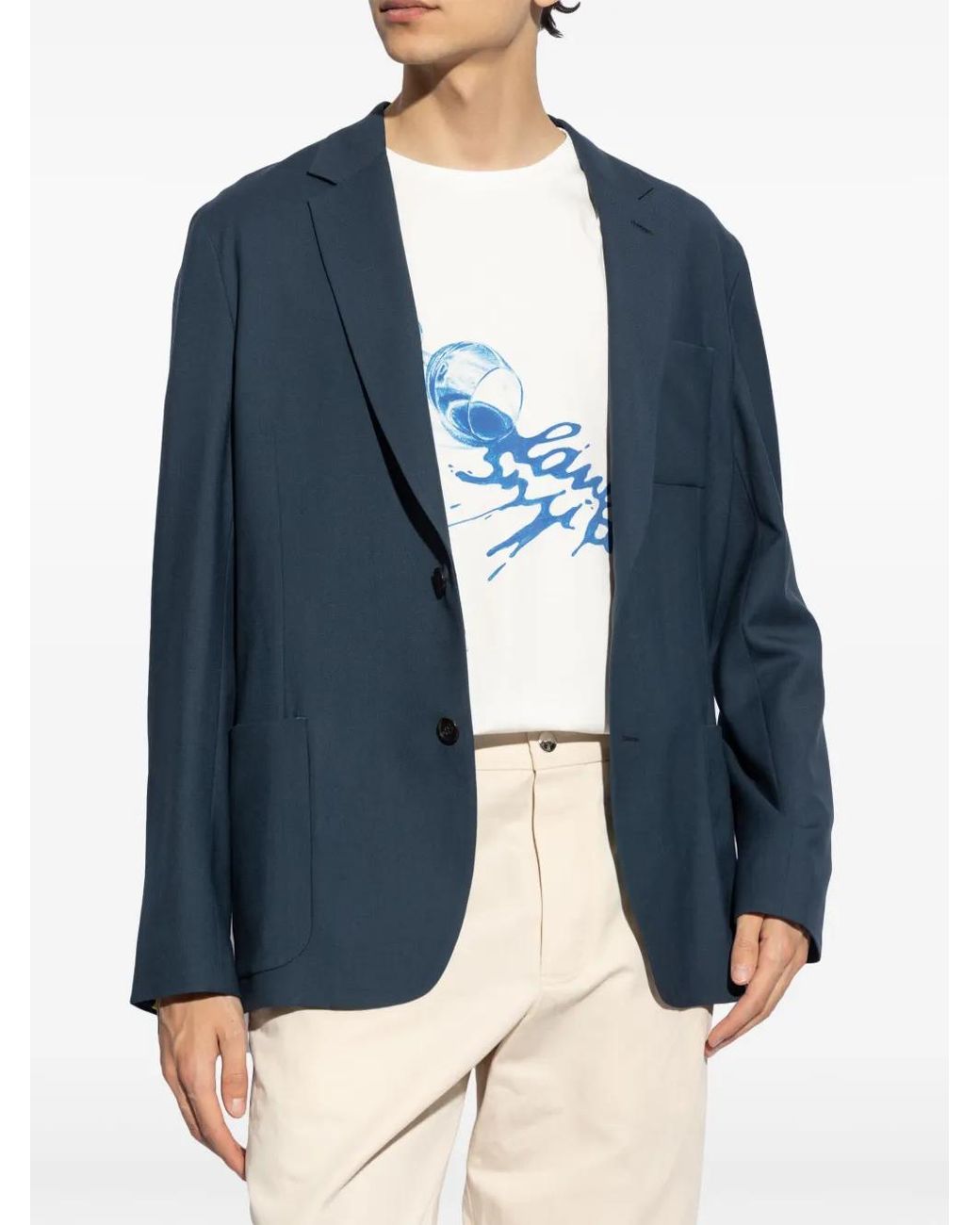 Paul Smith Blue Single-Breasted Wool Blazer for men