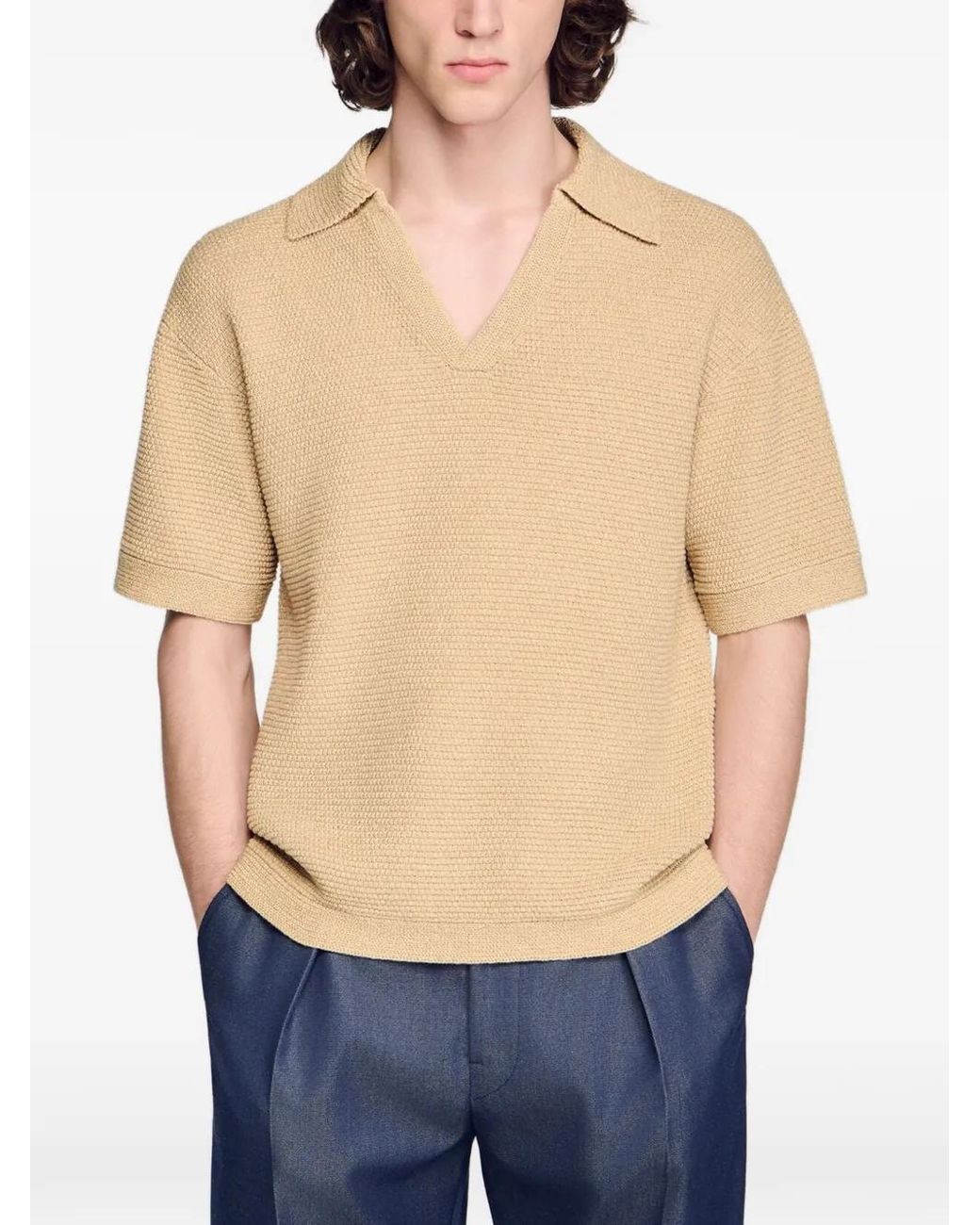 Sandro Natural Jute-Effect Polo Shirt for men
